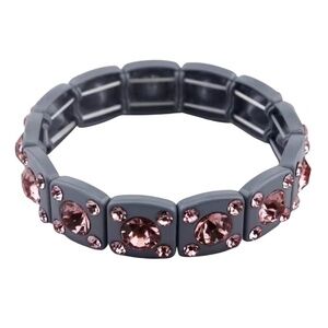 Grey & Pink Square Tile Crystal Stretch Bracelet – Adjustable Glass Bead Fashion